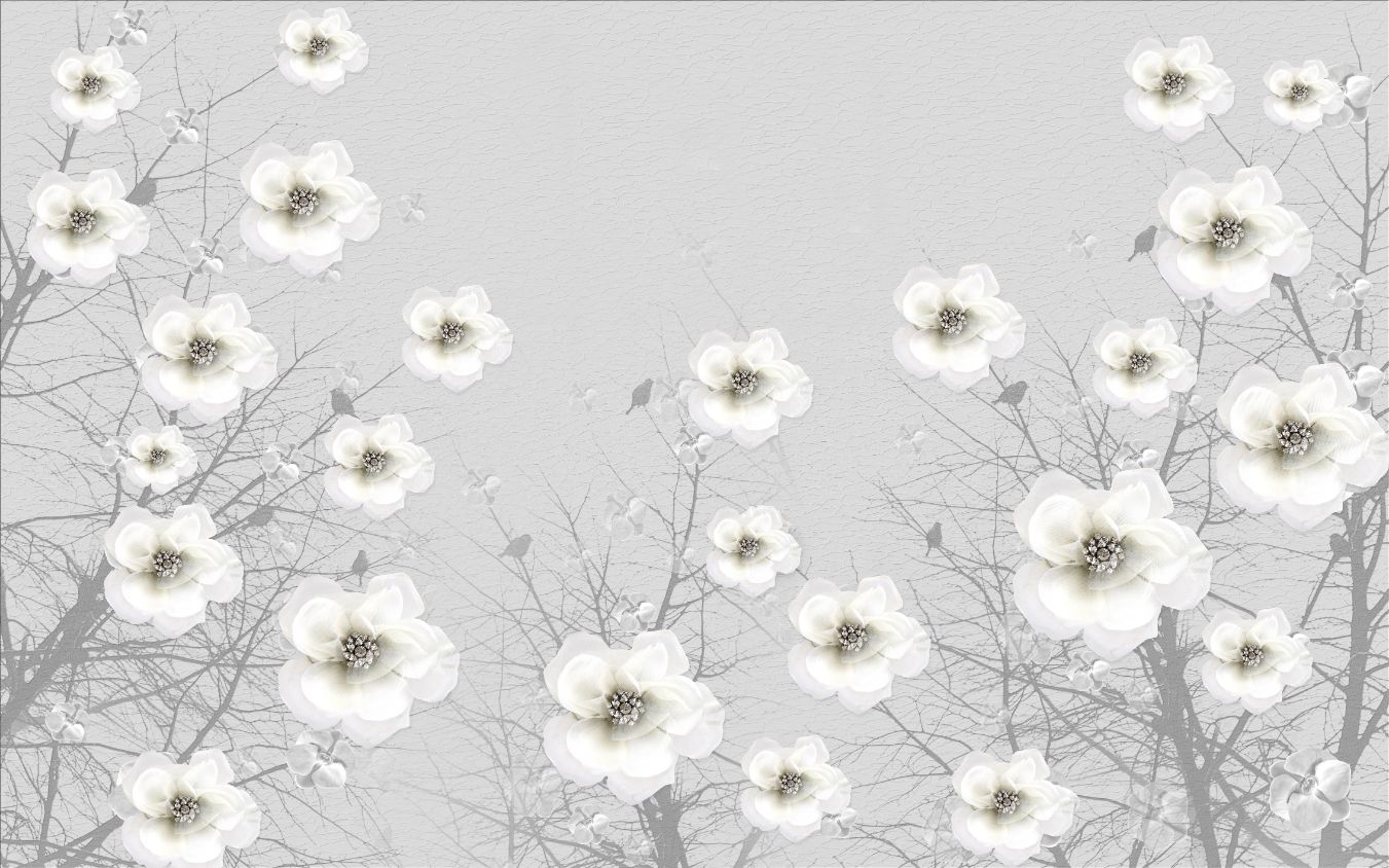 Gray 3D Flowers Wallpaper Murals