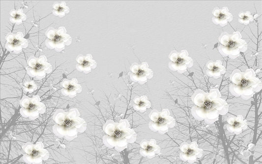 Gray 3D Flowers Wallpaper Murals