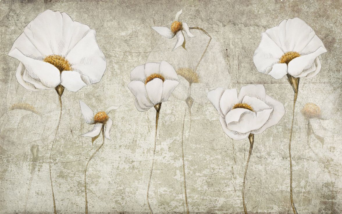 White Grunge Flower Wallpaper Murals