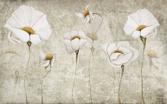 White Grunge Flower Wallpaper Murals