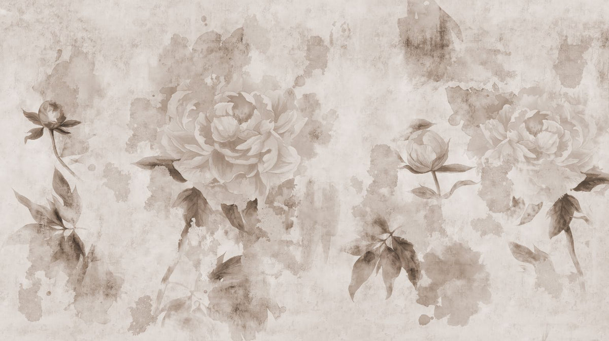 Sepia Color Peonies Flower Wallpaper in your room