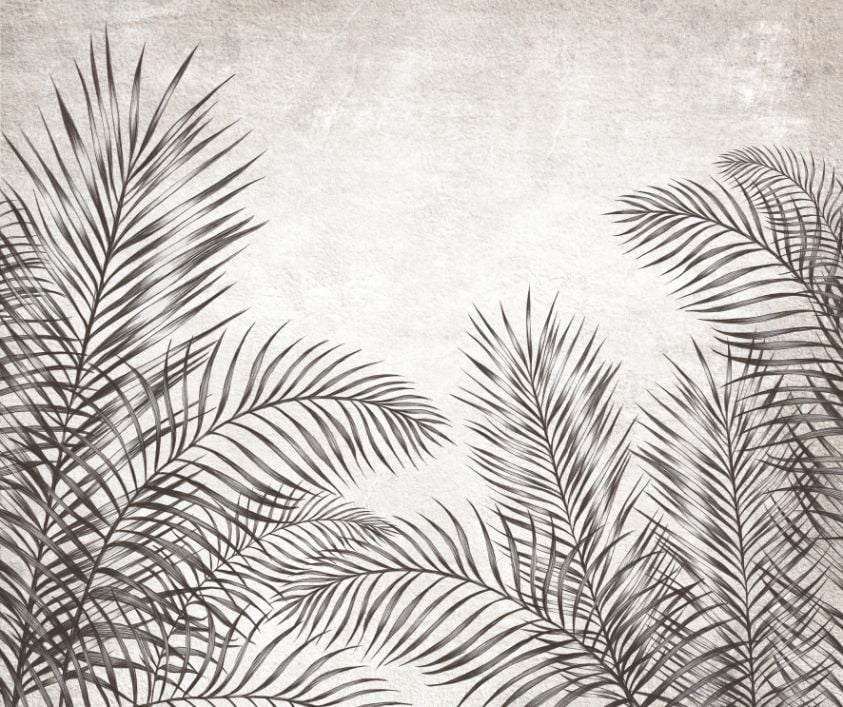 Monochrome Palm Leaves Wallpaper Murals in your room — zoomed