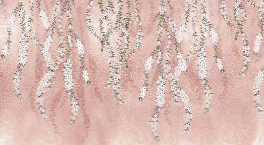 Hanging Flower branches on a pink wallpaper
