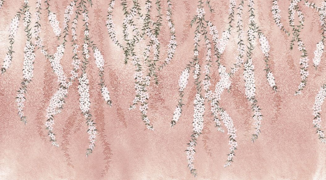 Hanging Flower branches on a pink wallpaper in your room — zoomed