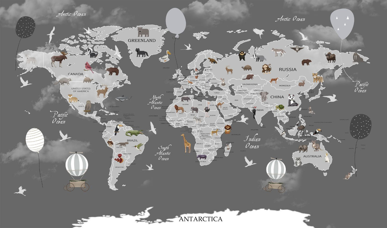 World Map Kids Room Wallpaper