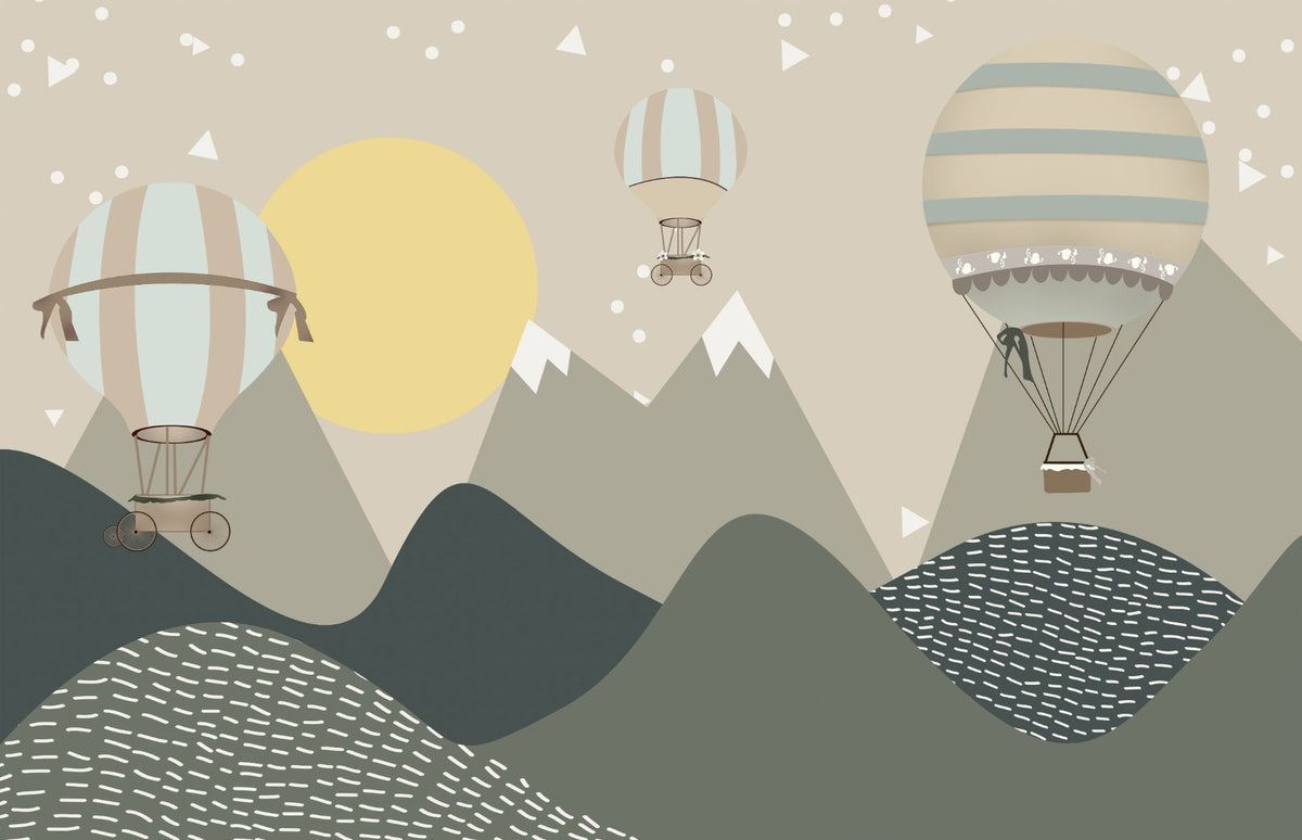 Mountains and Hot Air Balloons Wallpaper in your room — zoomed