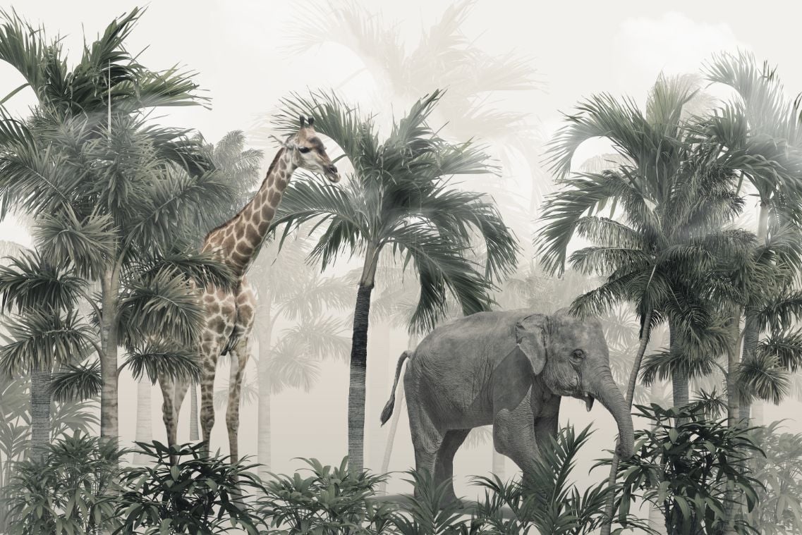 Giraffe & Elephant Wallpaper Murals in your room
