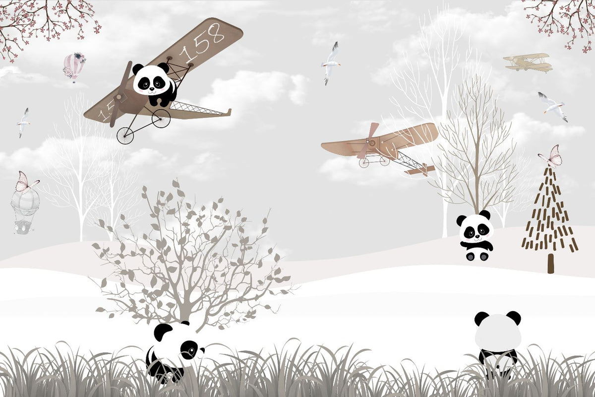 Playing pandas wallpaper murals in your room — zoomed