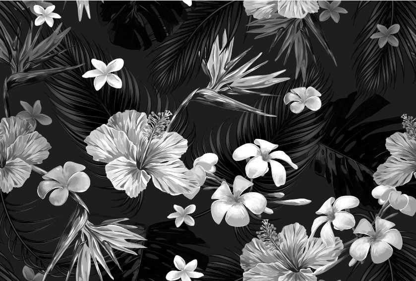 Black and White Floral Wall Mural