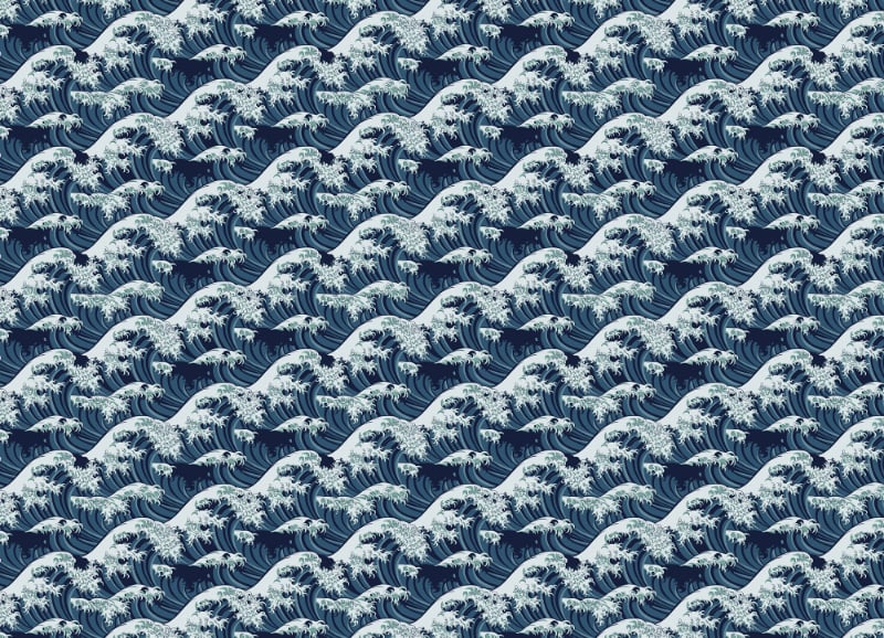 Japanese Great Wave Repeat Pattern Wallpaper in your room — zoomed