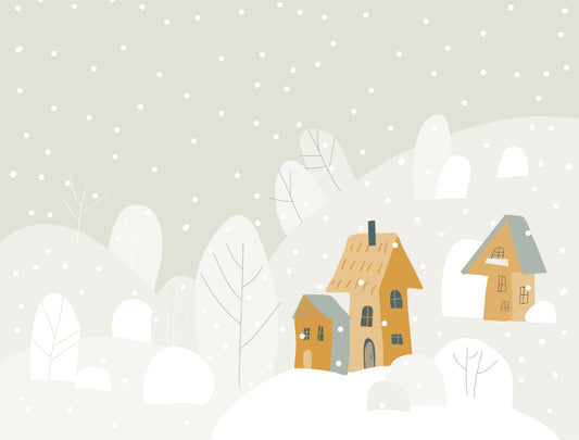 Cartoon Winter Cottages Wallpaper Mural