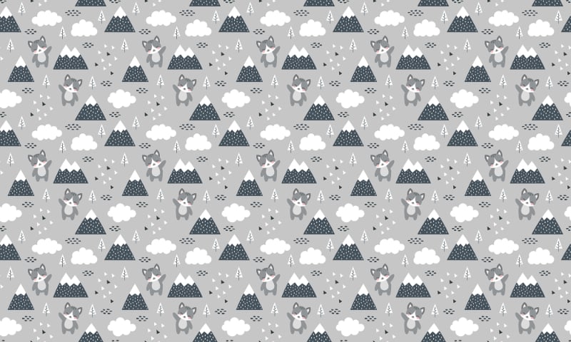 Kids Scandinavian Kitty Forest Repeat Pattern Wallpaper in your room — zoomed