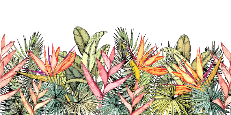 Colorful Tropical Palm Leaves Flowers Wall Murals in your room — zoomed
