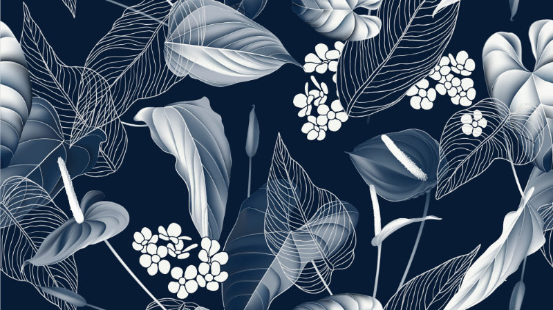 Dark Blue Anthurium & Blue Leaves Wallpaper in your room — zoomed