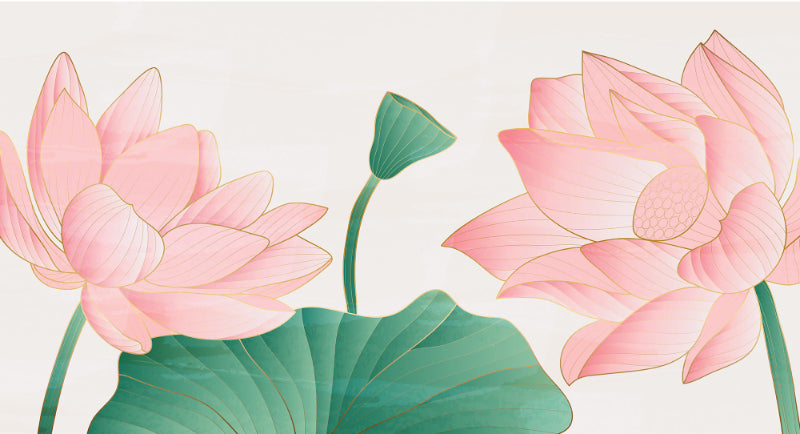 Large Golden & Pink Lotus Wallpaper Murals in your room
