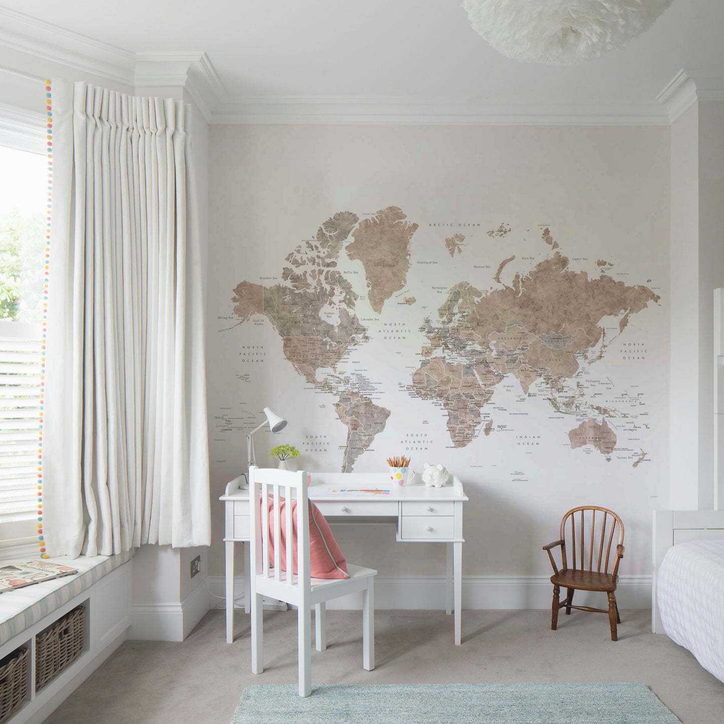 Watercolor world map with countries and capitals, Abey