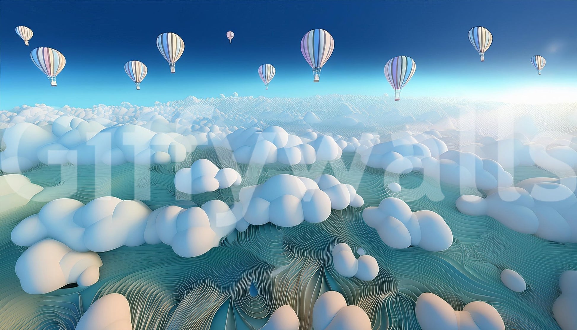Surreal sky mural for serene ambiance

