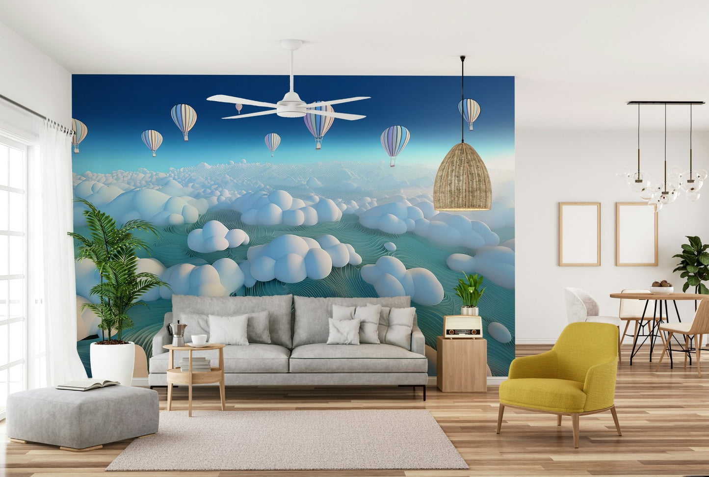 Tranquil bedroom with cloud sea wall mural

