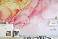 Self adhesive wall mural with pastel ink swirls in a kidsroom.