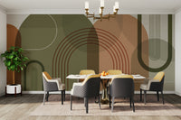 Olive green and orange arches wallpaper

