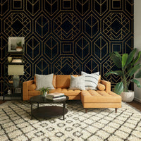 Charcoal black wall mural with Art Deco abstract designs


