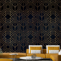 Abstract Art Deco charcoal black wall mural for modern rooms

