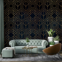 Modern charcoal black Art Deco wall mural with geometric abstraction

