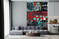 A peaceful geometric design mural on decorative wallpaper.

