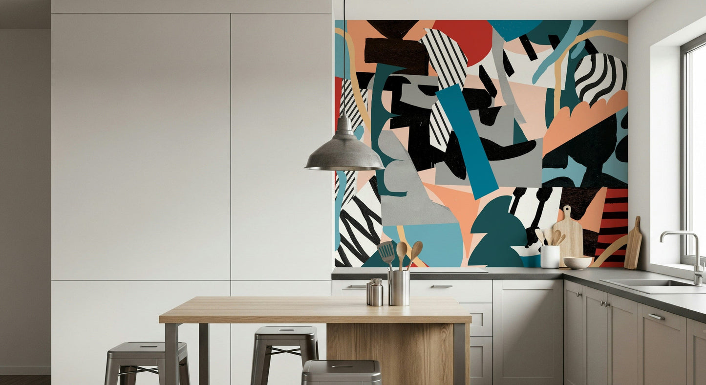 A calming abstract design wallpaper mural that defines a space.

