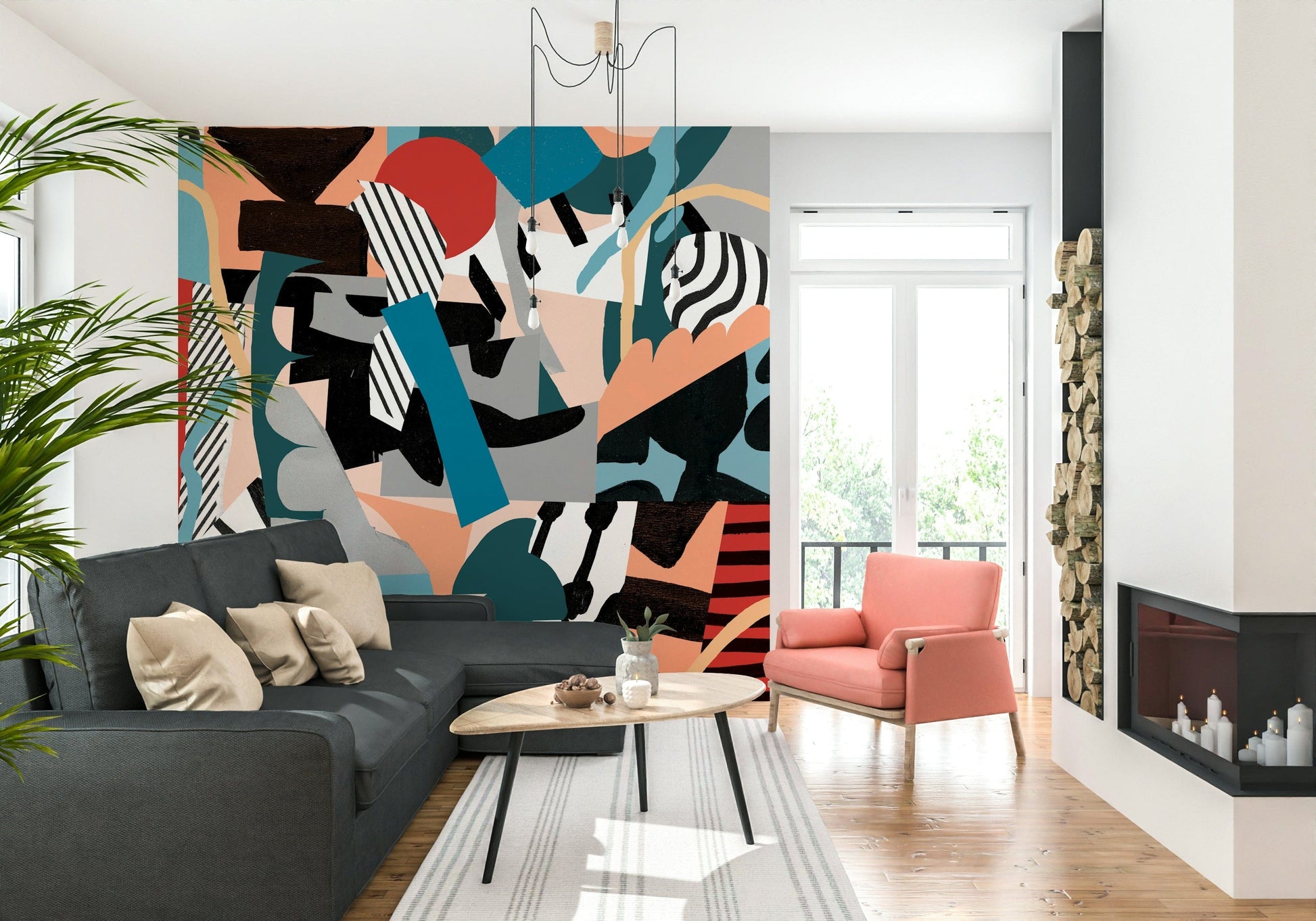 A contemplative modern art wallpaper mural for a feature wall.

