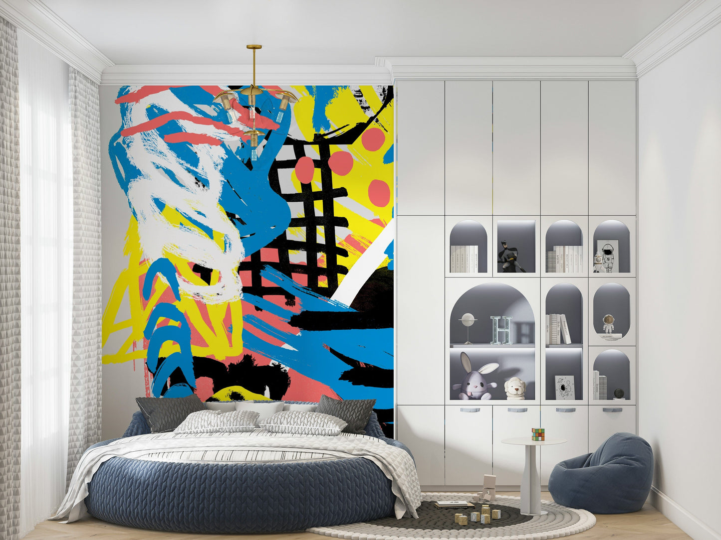 A contemplative gentle line wallpaper mural for a feature wall.