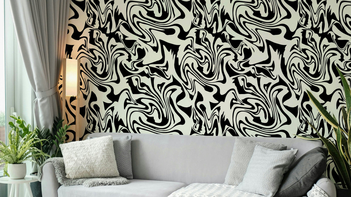 Fluid wave aesthetic cream and charcoal wallpaper.
