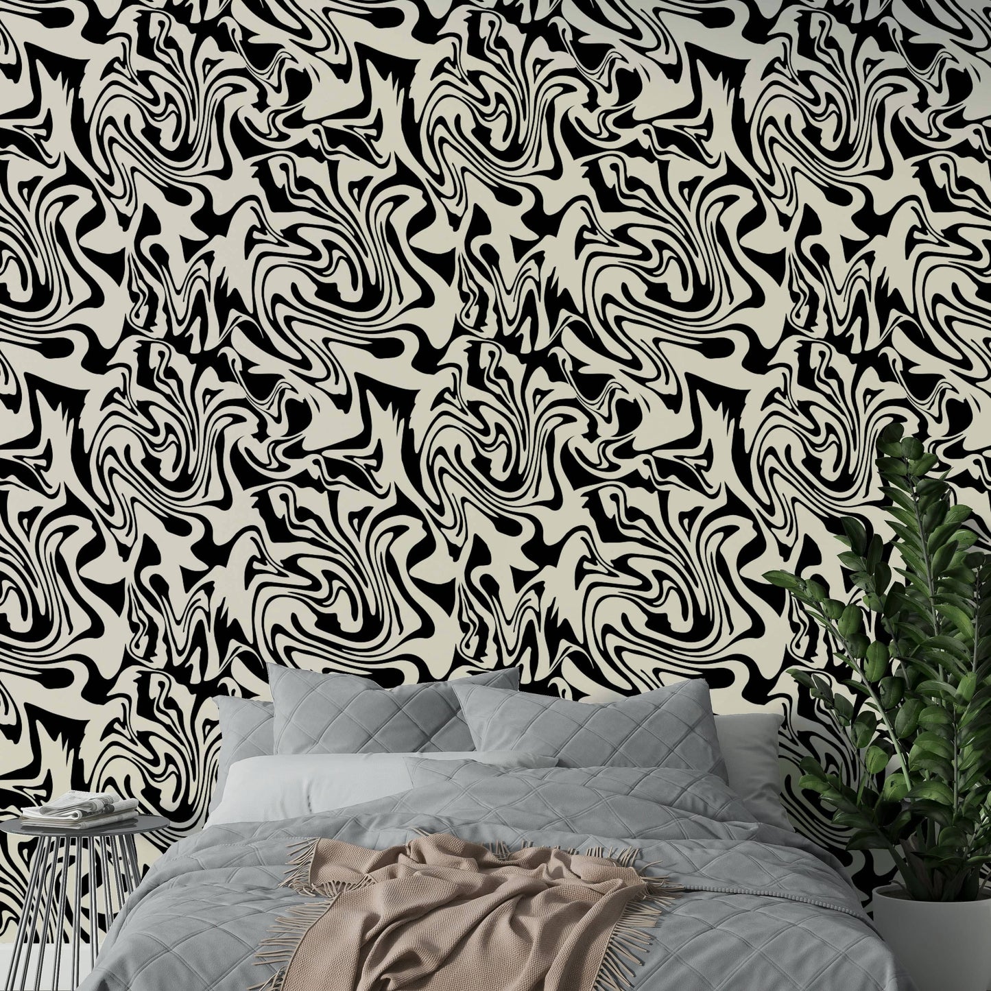 Dynamic molten motion graphic print decor wallpaper.
