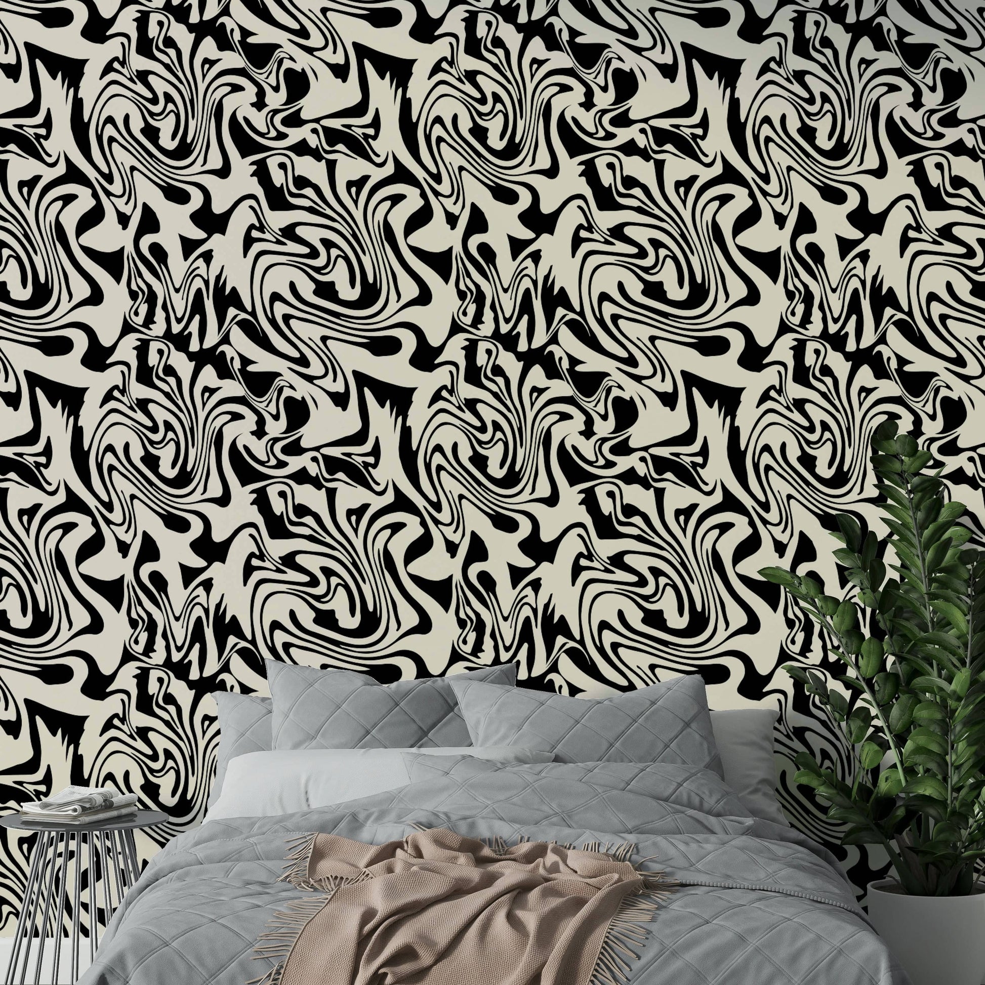 Dynamic molten motion graphic print decor wallpaper.
