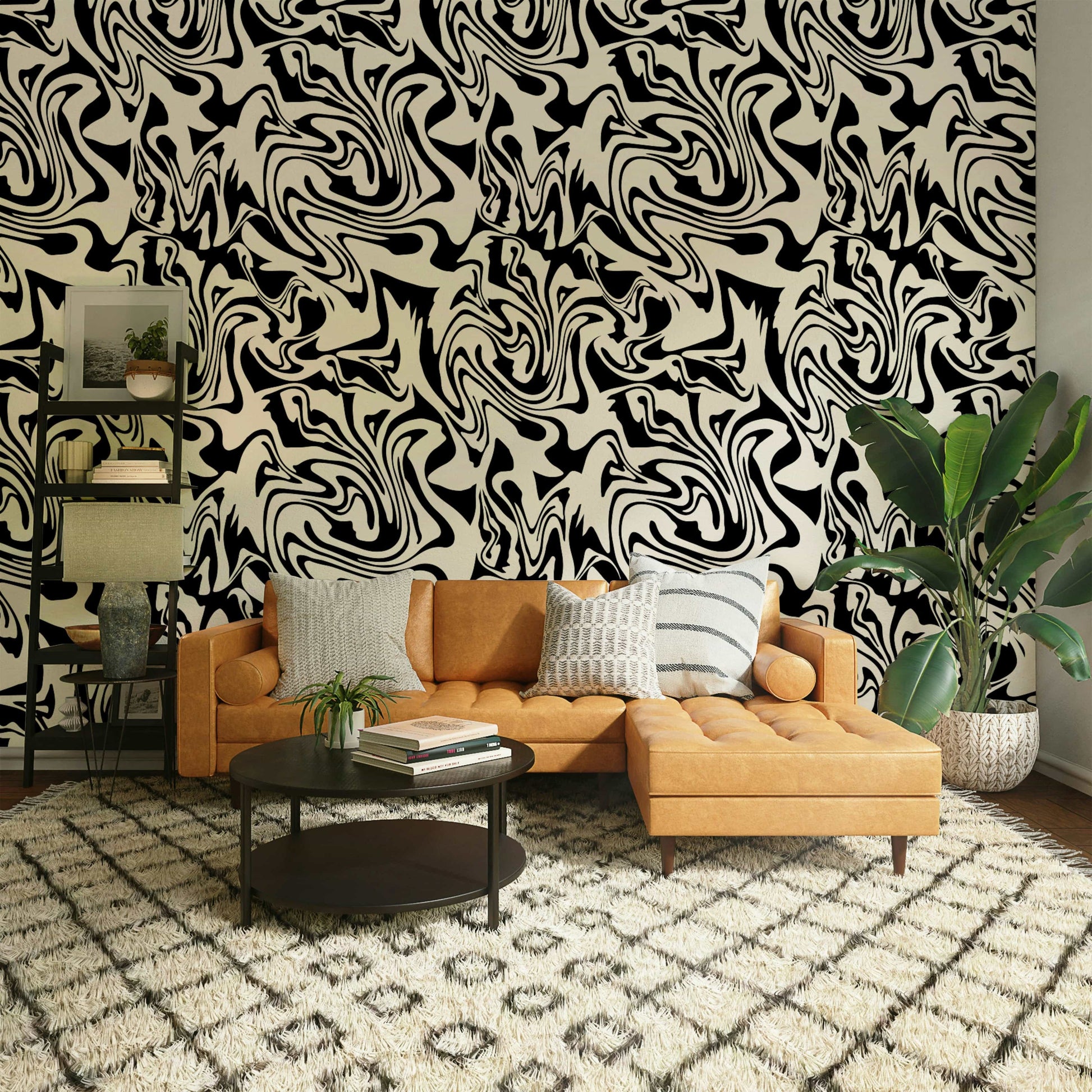 Groovy retro 70s inspired marble effect wallpaper.