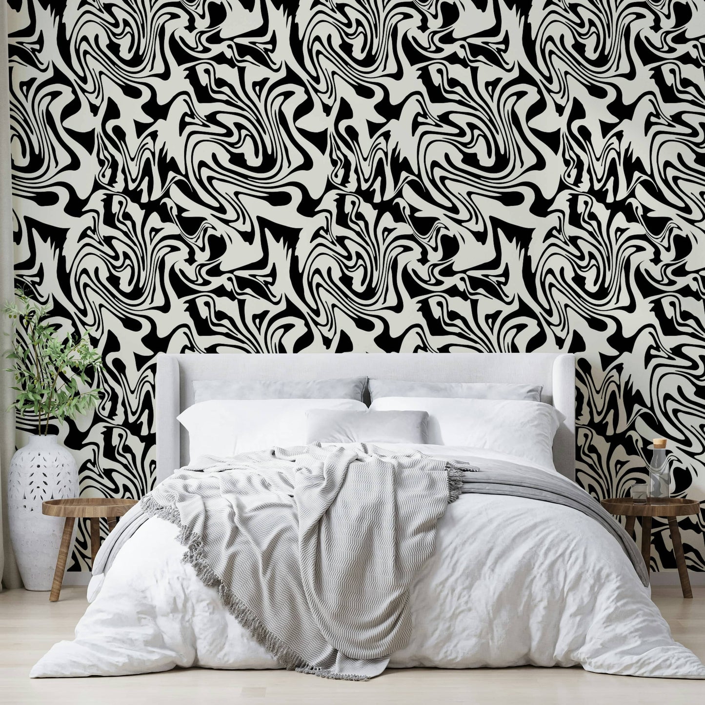 Artistic flowing obsidian stream motif wallpaper.
