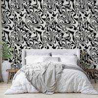 Artistic flowing obsidian stream motif wallpaper.
