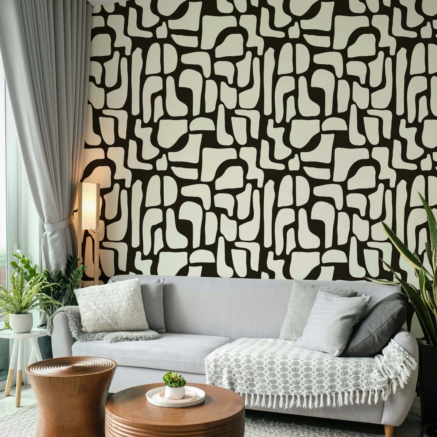 An interior with a soft and peaceful accent wall

