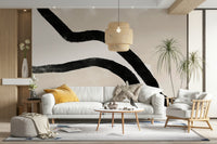 A peaceful geometric abstract mural on decorative wallpaper.

