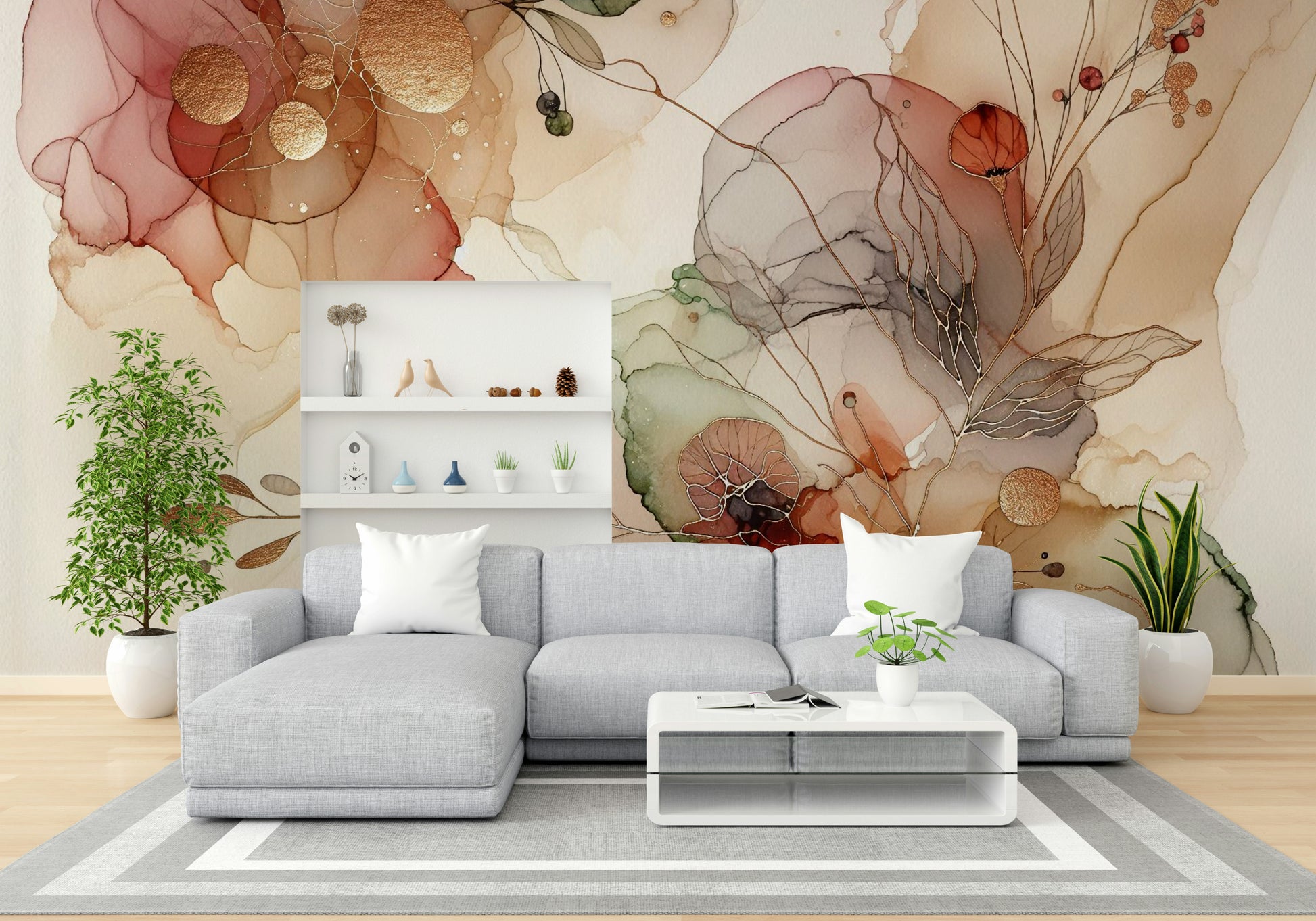 Vibrant botanical-inspired abstract mural for contemporary interiors.

