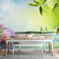 Decorative green botanical wall mural for a stylish living room