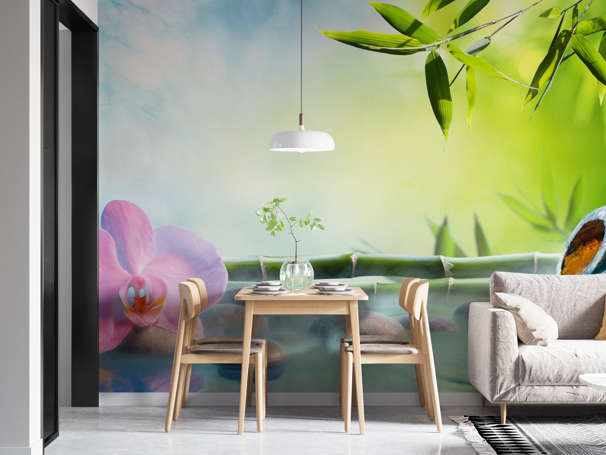 Sophisticated botanical wall mural featuring a dense bamboo forest