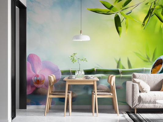Sophisticated botanical wall mural featuring a dense bamboo forest