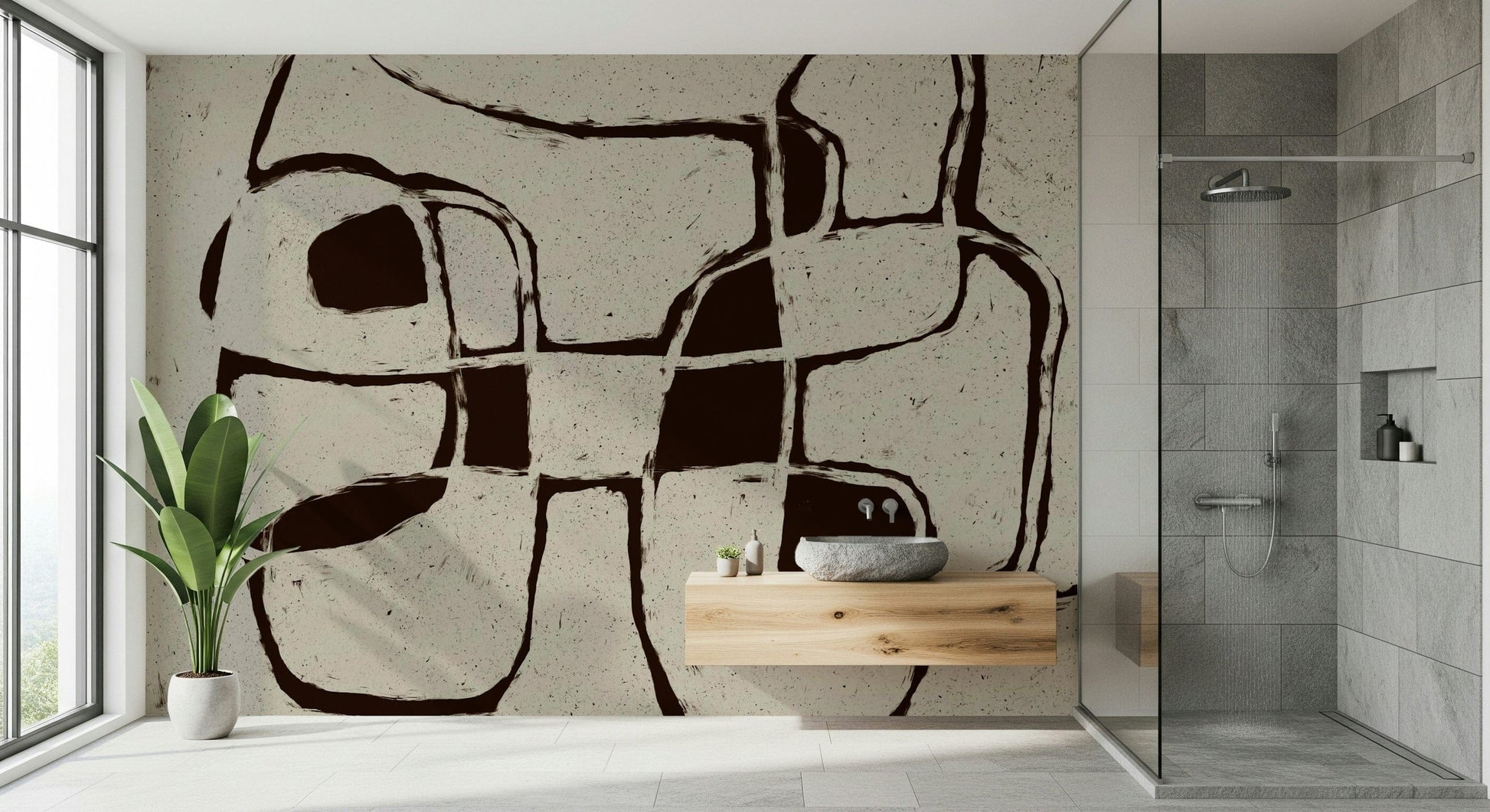 An artistic minimalist form mural for home decor.
