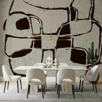 A peaceful modern abstract mural on decorative wallpaper.