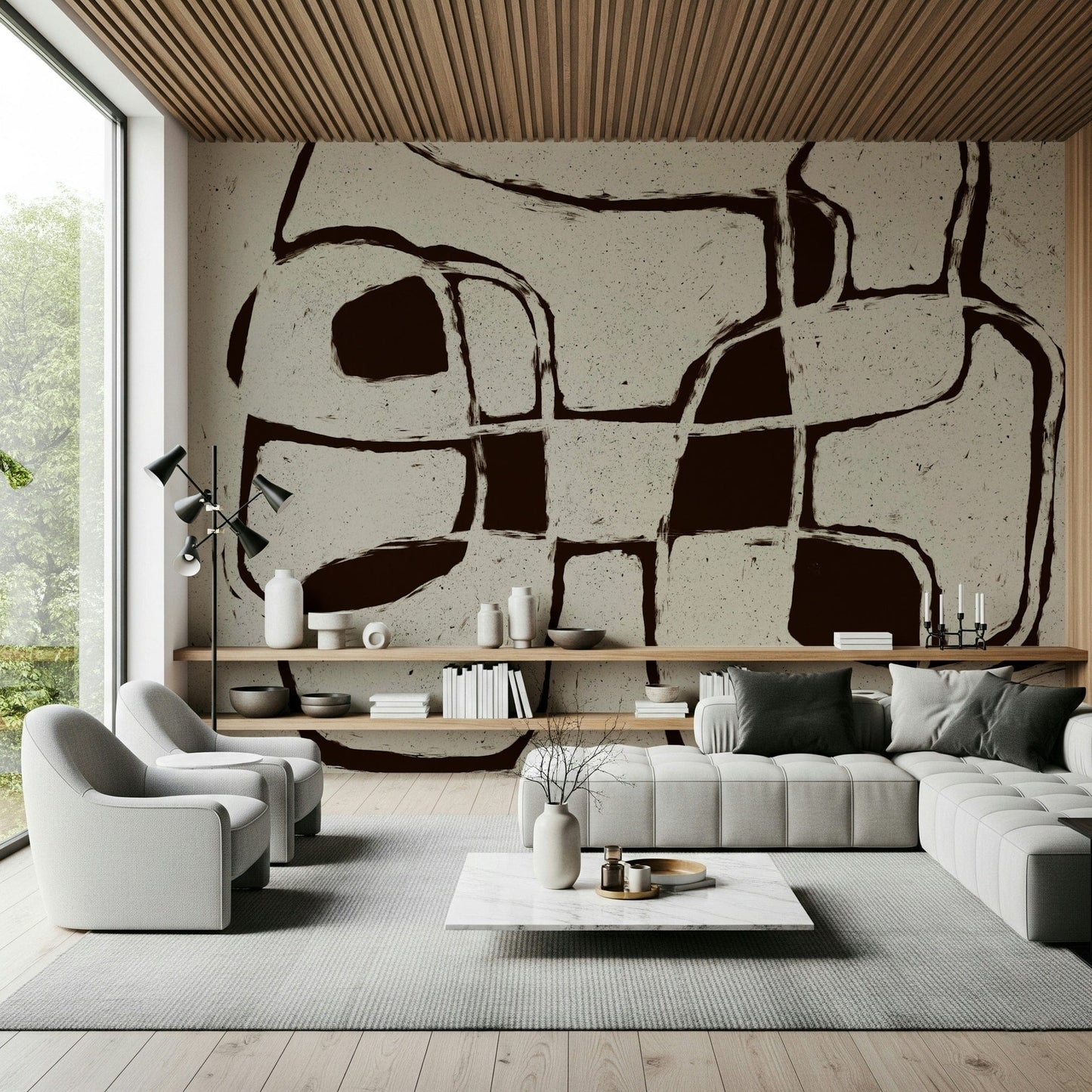 An artistic soft focus mural on minimalist wallpaper.