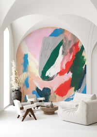 A graceful subtle curve wall mural in cool, tranquil tones.