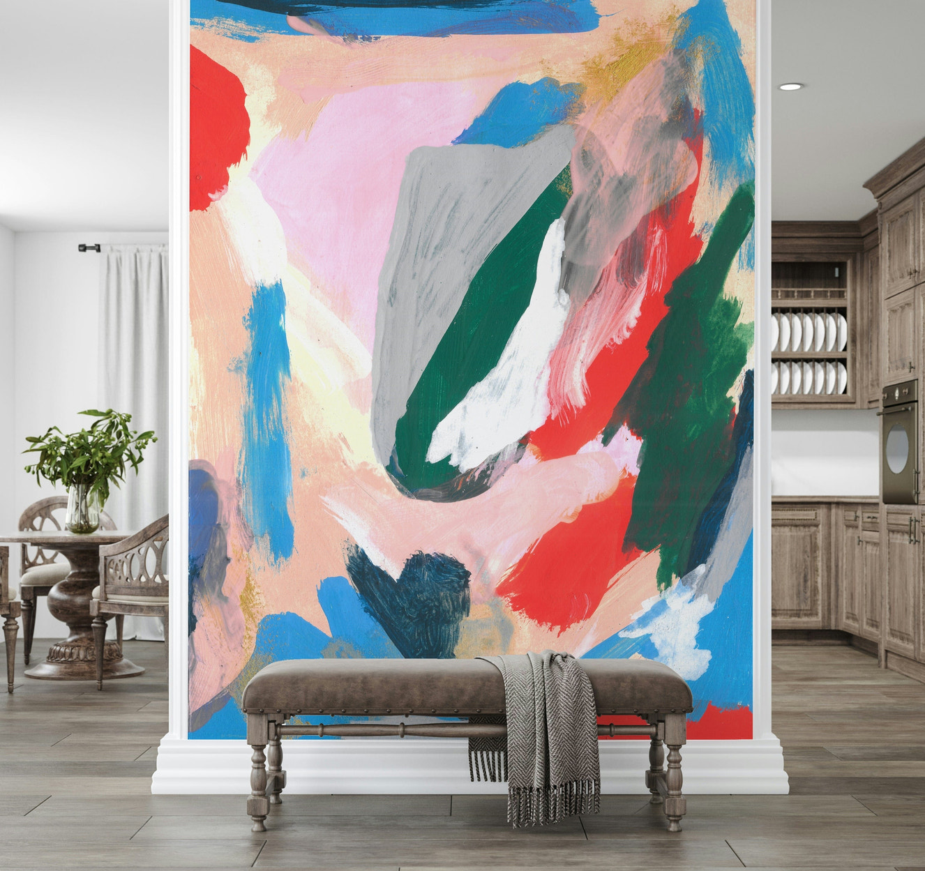 A beautiful abstract fluid form wallpaper mural with flowing lines.