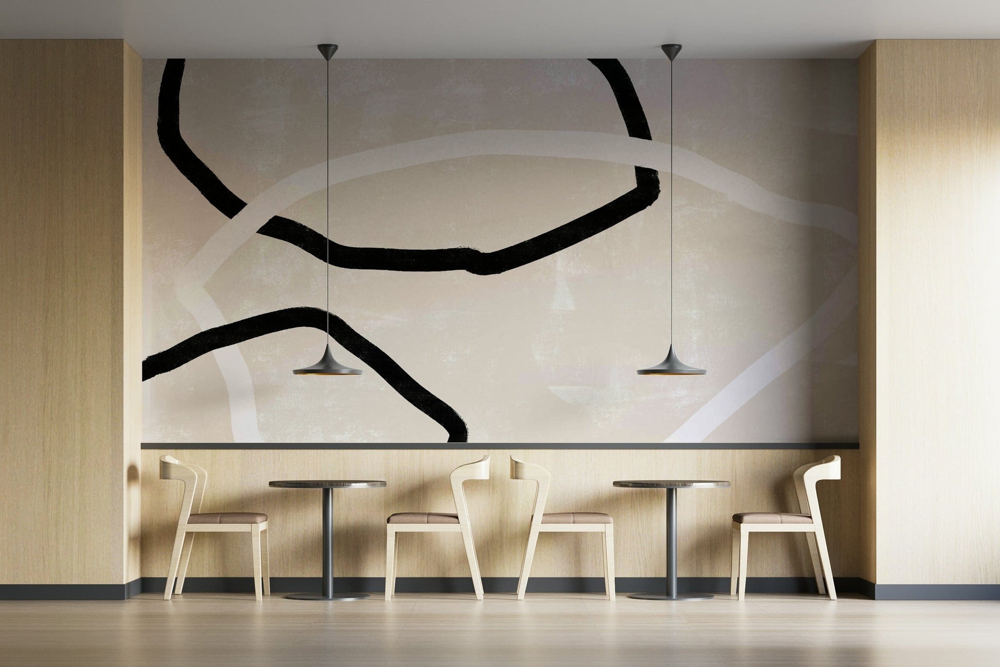 An artistic minimalist shape mural for home decor.

