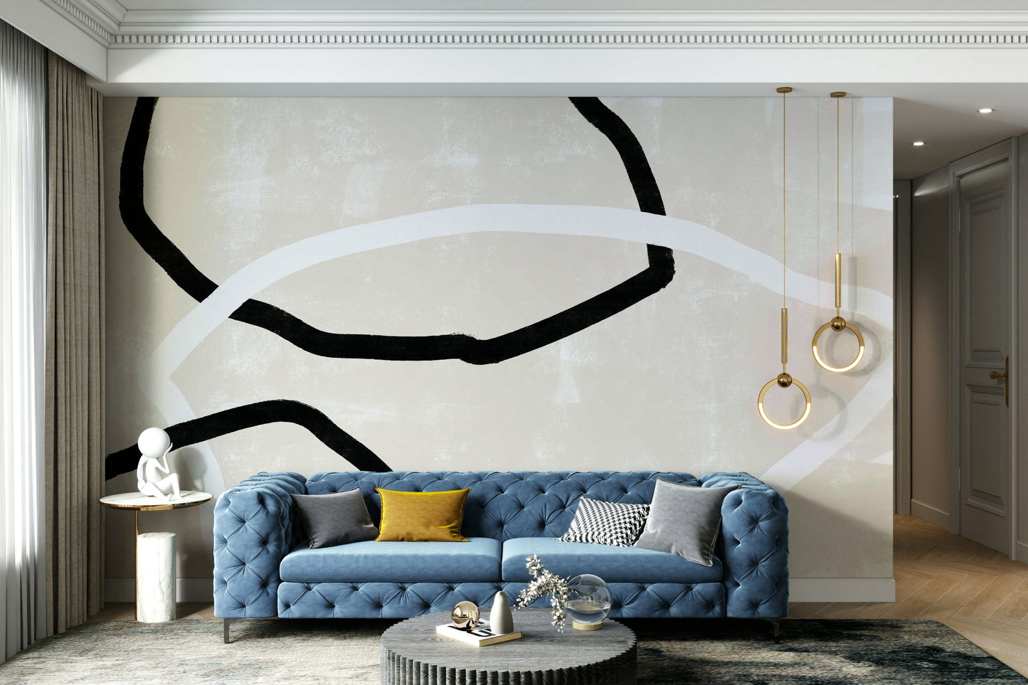 A beautiful modern geometric wall mural for a living room.

